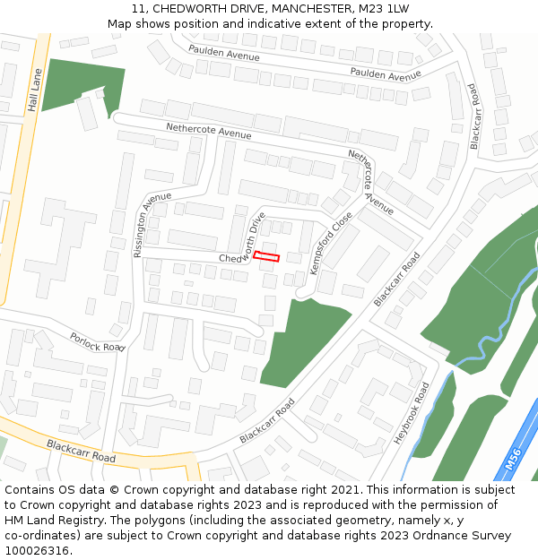 11, CHEDWORTH DRIVE, MANCHESTER, M23 1LW: Location map and indicative extent of plot