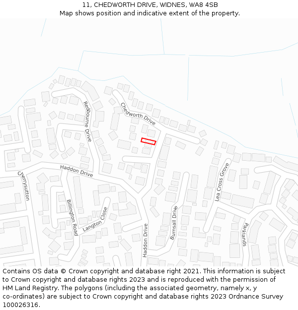 11, CHEDWORTH DRIVE, WIDNES, WA8 4SB: Location map and indicative extent of plot