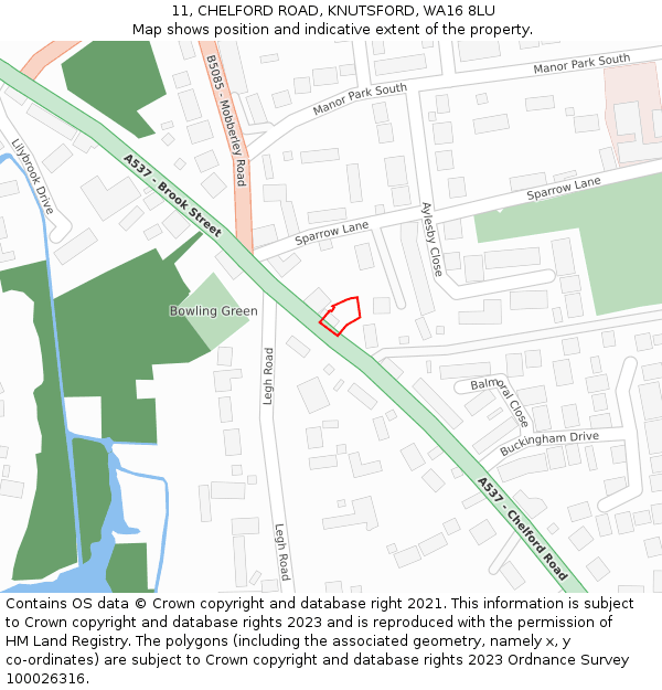 11, CHELFORD ROAD, KNUTSFORD, WA16 8LU: Location map and indicative extent of plot