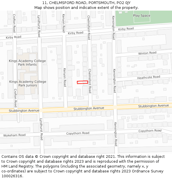 11, CHELMSFORD ROAD, PORTSMOUTH, PO2 0JY: Location map and indicative extent of plot