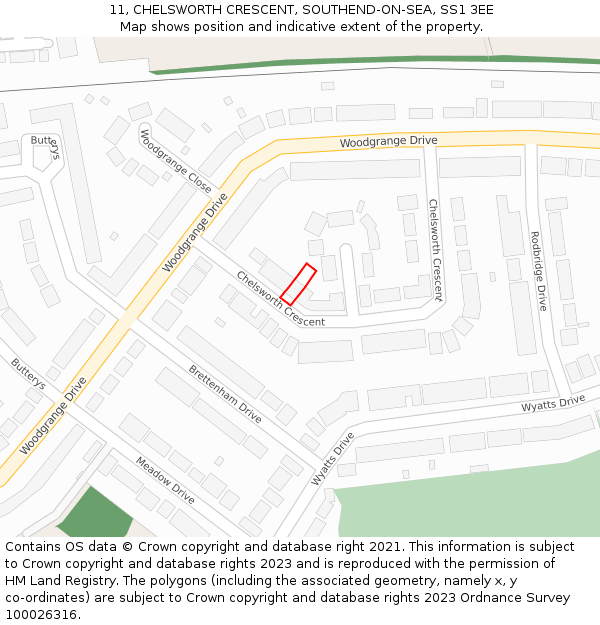 11, CHELSWORTH CRESCENT, SOUTHEND-ON-SEA, SS1 3EE: Location map and indicative extent of plot