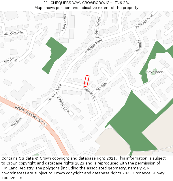 11, CHEQUERS WAY, CROWBOROUGH, TN6 2RU: Location map and indicative extent of plot