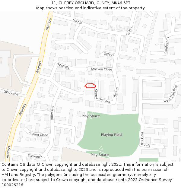 11, CHERRY ORCHARD, OLNEY, MK46 5PT: Location map and indicative extent of plot