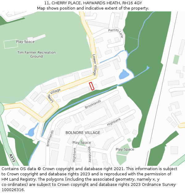 11, CHERRY PLACE, HAYWARDS HEATH, RH16 4GY: Location map and indicative extent of plot