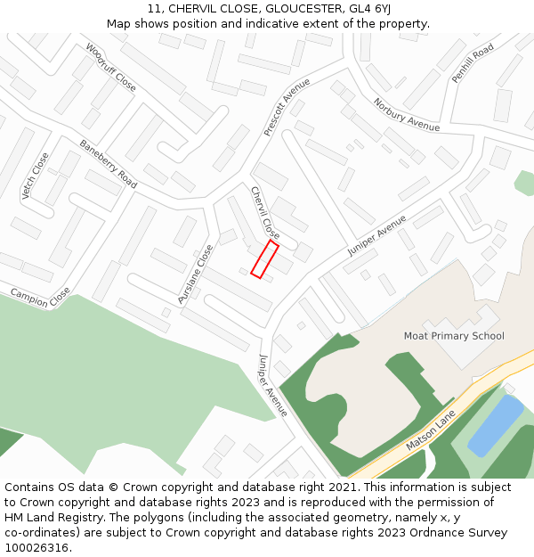 11, CHERVIL CLOSE, GLOUCESTER, GL4 6YJ: Location map and indicative extent of plot