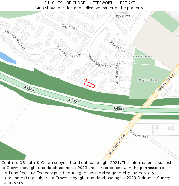 11, CHESHIRE CLOSE, LUTTERWORTH, LE17 4YE: Location map and indicative extent of plot