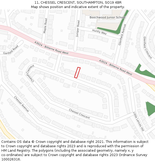 11, CHESSEL CRESCENT, SOUTHAMPTON, SO19 4BR: Location map and indicative extent of plot