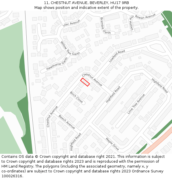 11, CHESTNUT AVENUE, BEVERLEY, HU17 9RB: Location map and indicative extent of plot