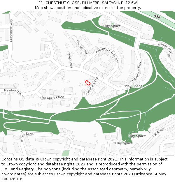 11, CHESTNUT CLOSE, PILLMERE, SALTASH, PL12 6WJ: Location map and indicative extent of plot