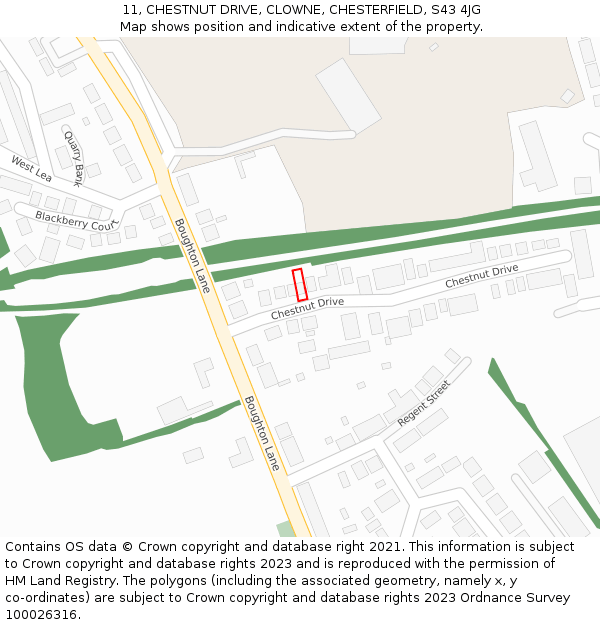 11, CHESTNUT DRIVE, CLOWNE, CHESTERFIELD, S43 4JG: Location map and indicative extent of plot