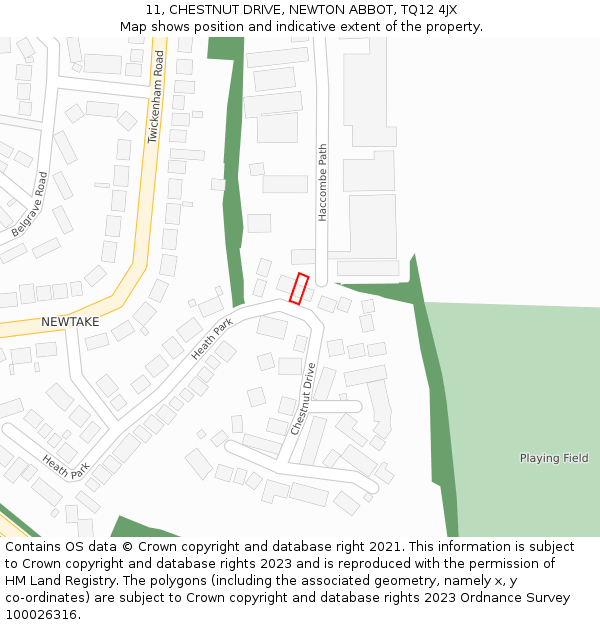 11, CHESTNUT DRIVE, NEWTON ABBOT, TQ12 4JX: Location map and indicative extent of plot