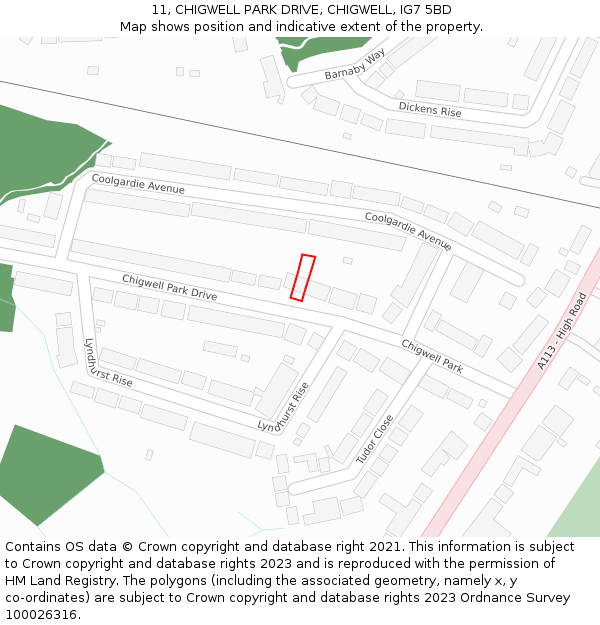 11, CHIGWELL PARK DRIVE, CHIGWELL, IG7 5BD: Location map and indicative extent of plot