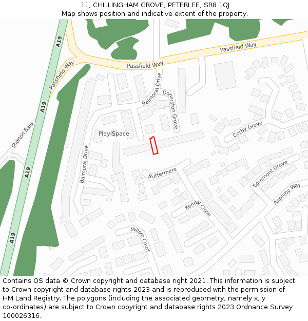 11, CHILLINGHAM GROVE, PETERLEE, SR8 1QJ: Location map and indicative extent of plot