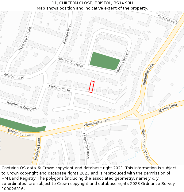 11, CHILTERN CLOSE, BRISTOL, BS14 9RH: Location map and indicative extent of plot