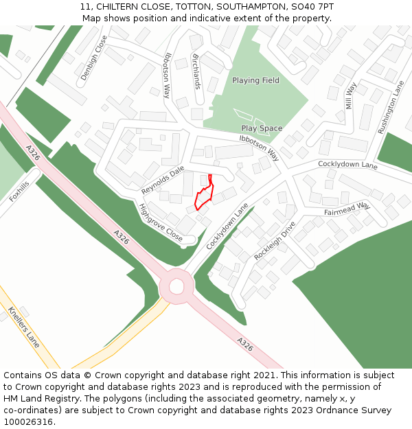 11, CHILTERN CLOSE, TOTTON, SOUTHAMPTON, SO40 7PT: Location map and indicative extent of plot