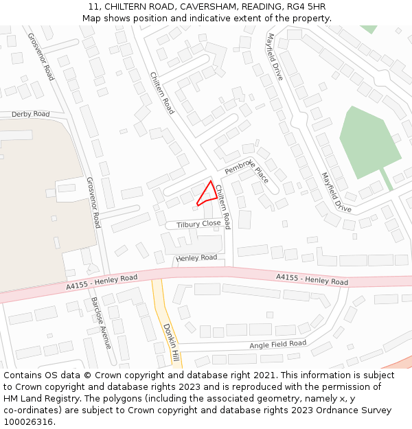11, CHILTERN ROAD, CAVERSHAM, READING, RG4 5HR: Location map and indicative extent of plot