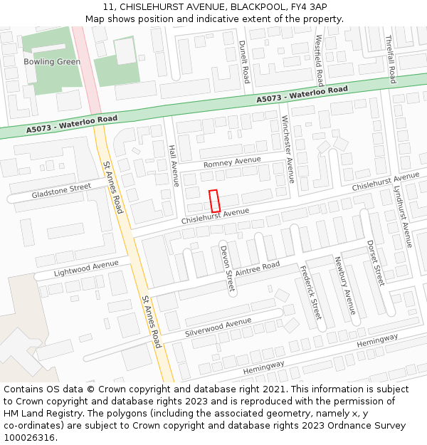 11, CHISLEHURST AVENUE, BLACKPOOL, FY4 3AP: Location map and indicative extent of plot