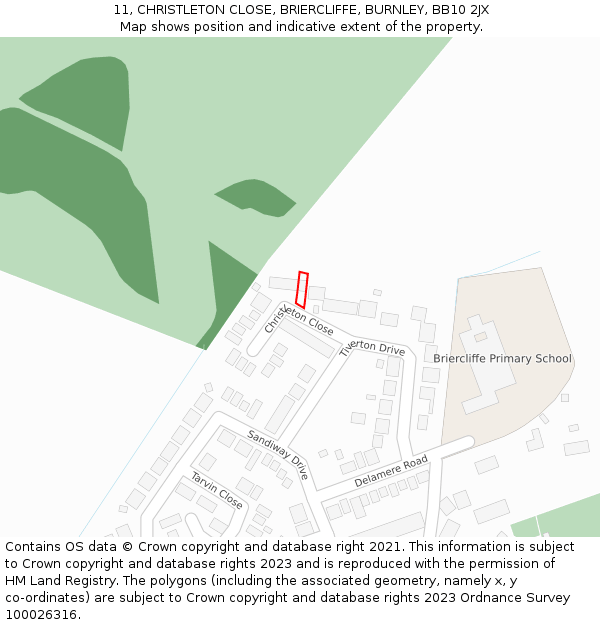 11, CHRISTLETON CLOSE, BRIERCLIFFE, BURNLEY, BB10 2JX: Location map and indicative extent of plot