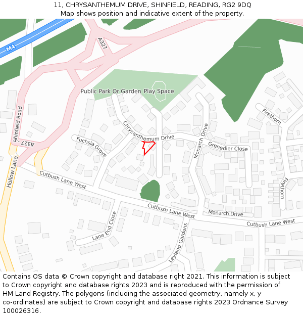 11, CHRYSANTHEMUM DRIVE, SHINFIELD, READING, RG2 9DQ: Location map and indicative extent of plot