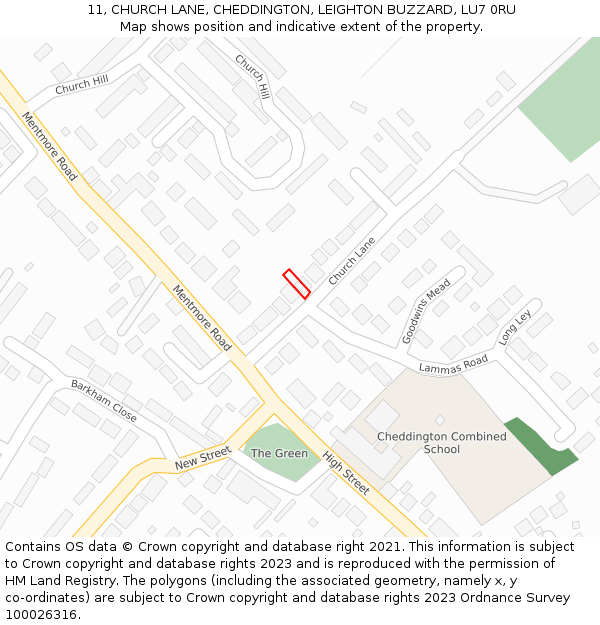 11, CHURCH LANE, CHEDDINGTON, LEIGHTON BUZZARD, LU7 0RU: Location map and indicative extent of plot