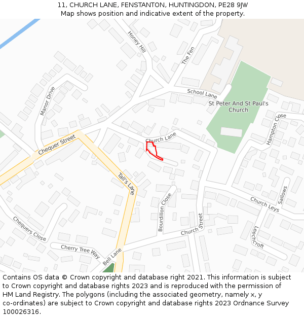 11, CHURCH LANE, FENSTANTON, HUNTINGDON, PE28 9JW: Location map and indicative extent of plot