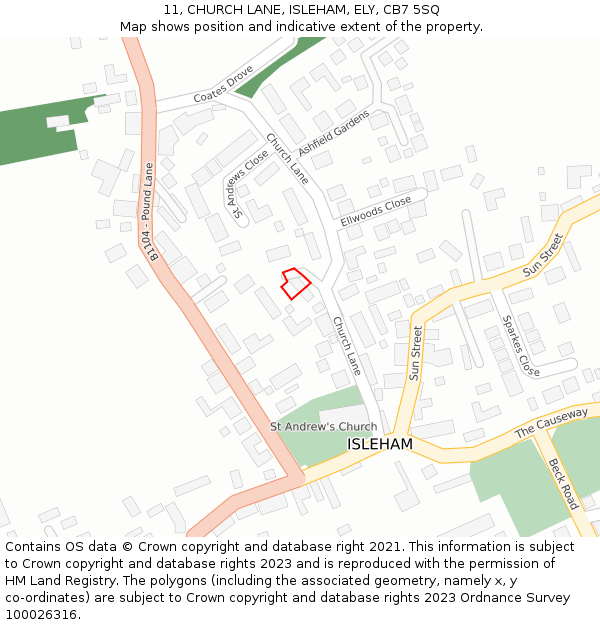 11, CHURCH LANE, ISLEHAM, ELY, CB7 5SQ: Location map and indicative extent of plot