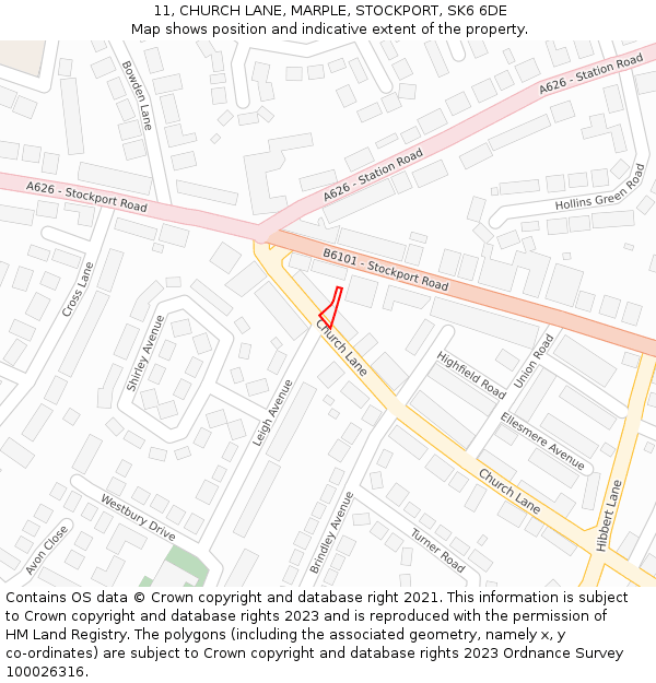 11, CHURCH LANE, MARPLE, STOCKPORT, SK6 6DE: Location map and indicative extent of plot