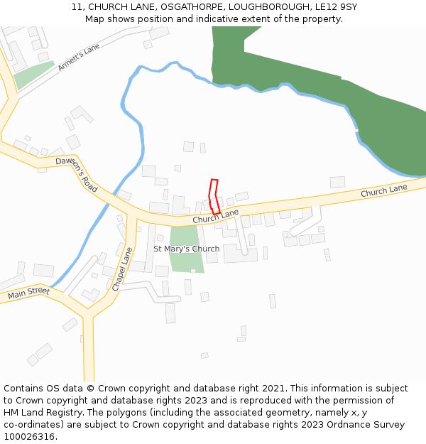 11, CHURCH LANE, OSGATHORPE, LOUGHBOROUGH, LE12 9SY: Location map and indicative extent of plot