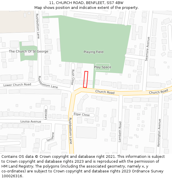 11, CHURCH ROAD, BENFLEET, SS7 4BW: Location map and indicative extent of plot