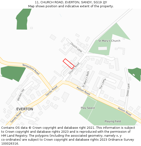 11, CHURCH ROAD, EVERTON, SANDY, SG19 2JY: Location map and indicative extent of plot