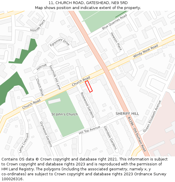 11, CHURCH ROAD, GATESHEAD, NE9 5RD: Location map and indicative extent of plot