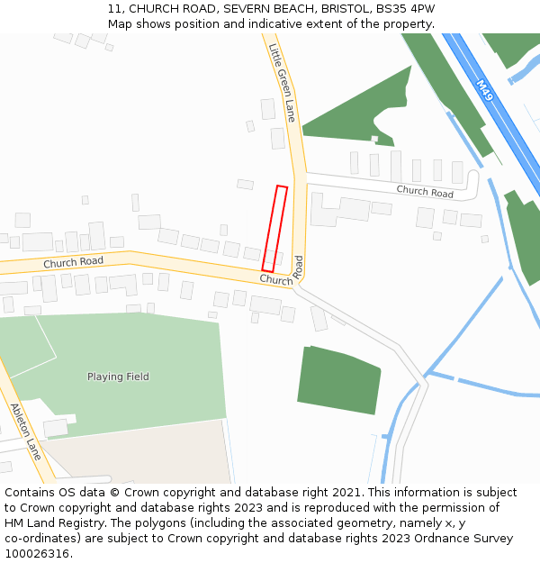 11, CHURCH ROAD, SEVERN BEACH, BRISTOL, BS35 4PW: Location map and indicative extent of plot