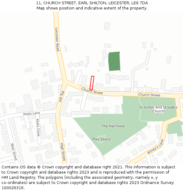 11, CHURCH STREET, EARL SHILTON, LEICESTER, LE9 7DA: Location map and indicative extent of plot