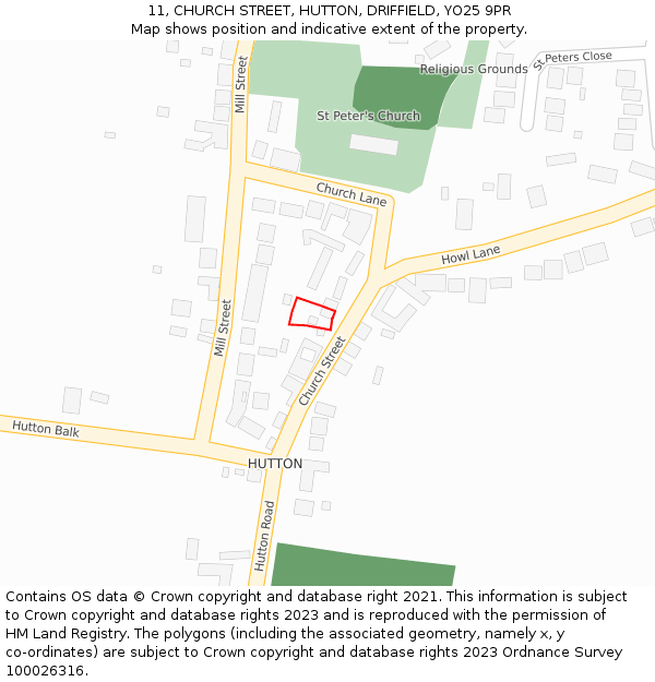 11, CHURCH STREET, HUTTON, DRIFFIELD, YO25 9PR: Location map and indicative extent of plot