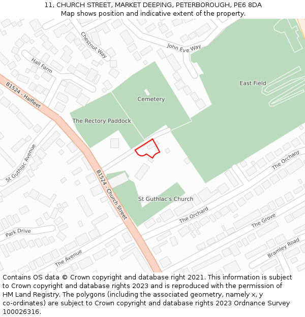 11, CHURCH STREET, MARKET DEEPING, PETERBOROUGH, PE6 8DA: Location map and indicative extent of plot