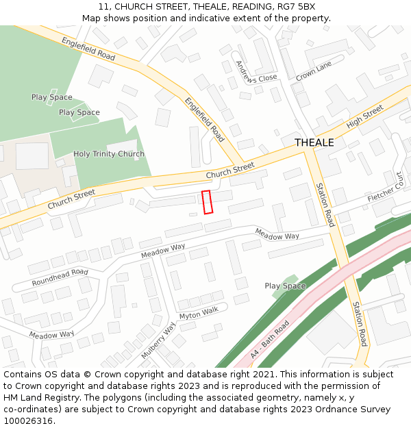 11, CHURCH STREET, THEALE, READING, RG7 5BX: Location map and indicative extent of plot