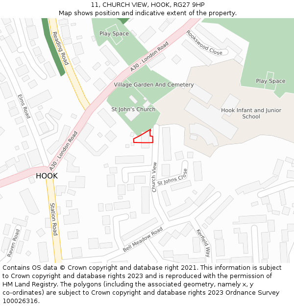 11, CHURCH VIEW, HOOK, RG27 9HP: Location map and indicative extent of plot