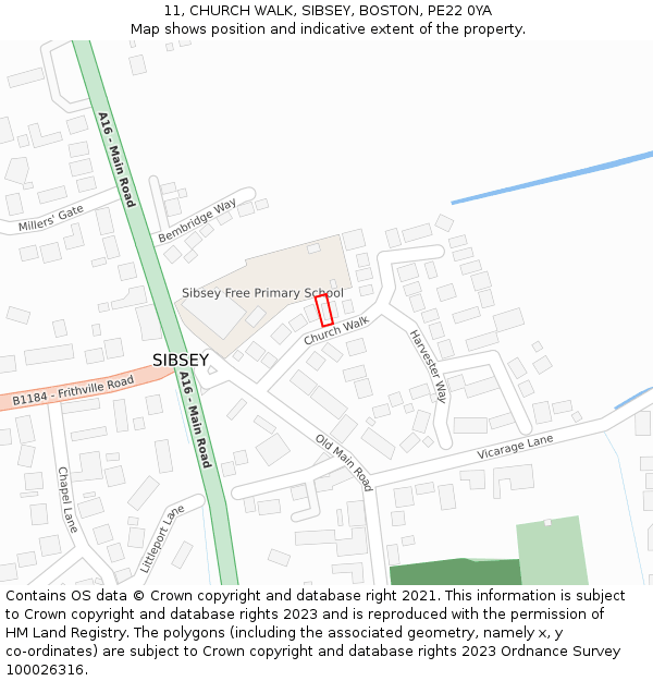 11, CHURCH WALK, SIBSEY, BOSTON, PE22 0YA: Location map and indicative extent of plot