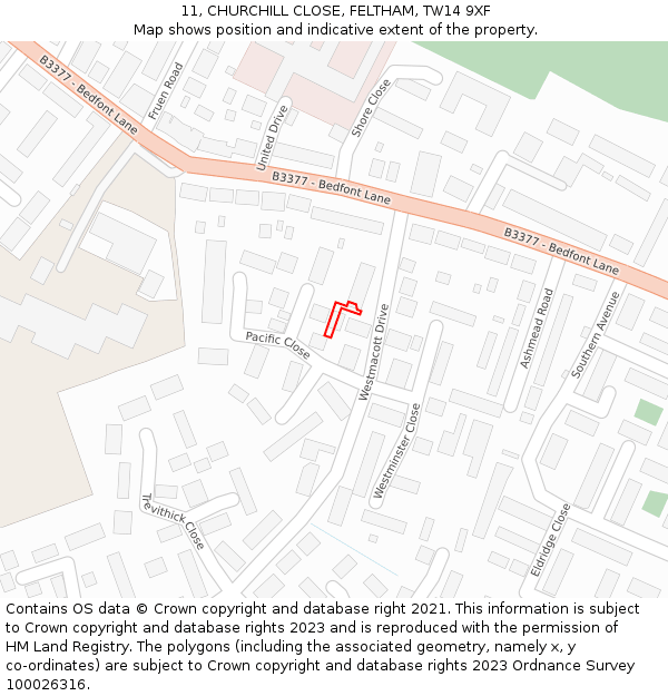 11, CHURCHILL CLOSE, FELTHAM, TW14 9XF: Location map and indicative extent of plot