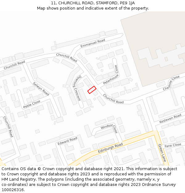 11, CHURCHILL ROAD, STAMFORD, PE9 1JA: Location map and indicative extent of plot