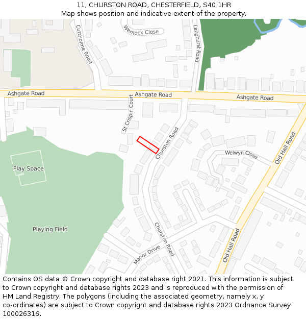11, CHURSTON ROAD, CHESTERFIELD, S40 1HR: Location map and indicative extent of plot