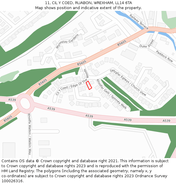 11, CIL Y COED, RUABON, WREXHAM, LL14 6TA: Location map and indicative extent of plot