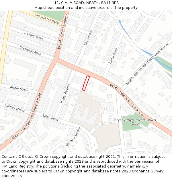 11, CIMLA ROAD, NEATH, SA11 3PR: Location map and indicative extent of plot