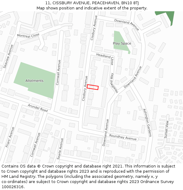 11, CISSBURY AVENUE, PEACEHAVEN, BN10 8TJ: Location map and indicative extent of plot