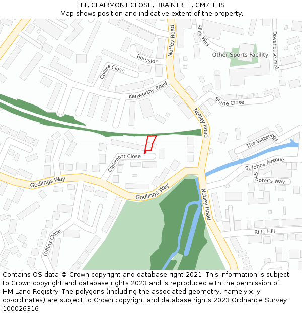 11, CLAIRMONT CLOSE, BRAINTREE, CM7 1HS: Location map and indicative extent of plot