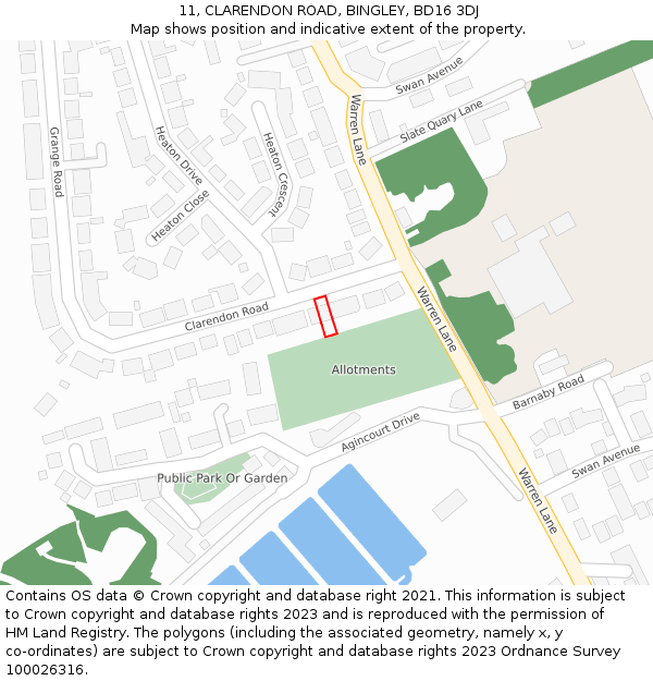 11, CLARENDON ROAD, BINGLEY, BD16 3DJ: Location map and indicative extent of plot