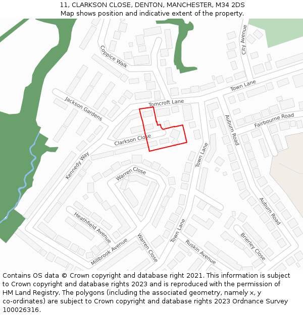 11, CLARKSON CLOSE, DENTON, MANCHESTER, M34 2DS: Location map and indicative extent of plot