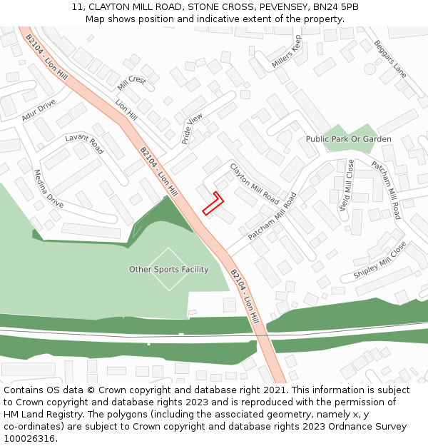 11, CLAYTON MILL ROAD, STONE CROSS, PEVENSEY, BN24 5PB: Location map and indicative extent of plot