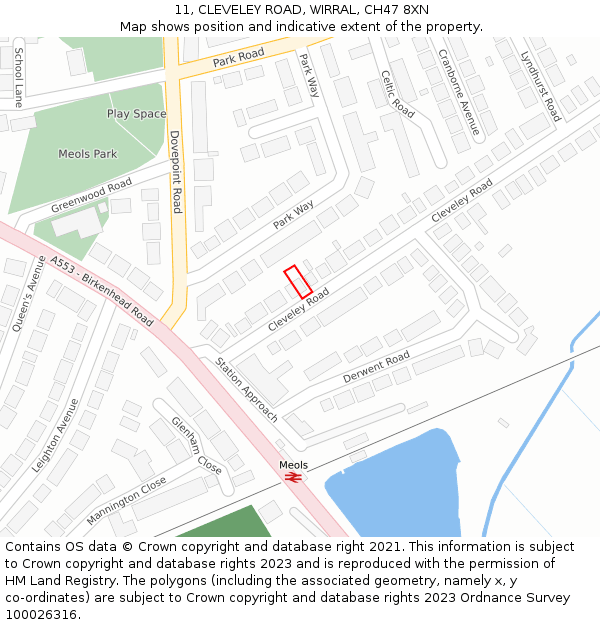 11, CLEVELEY ROAD, WIRRAL, CH47 8XN: Location map and indicative extent of plot