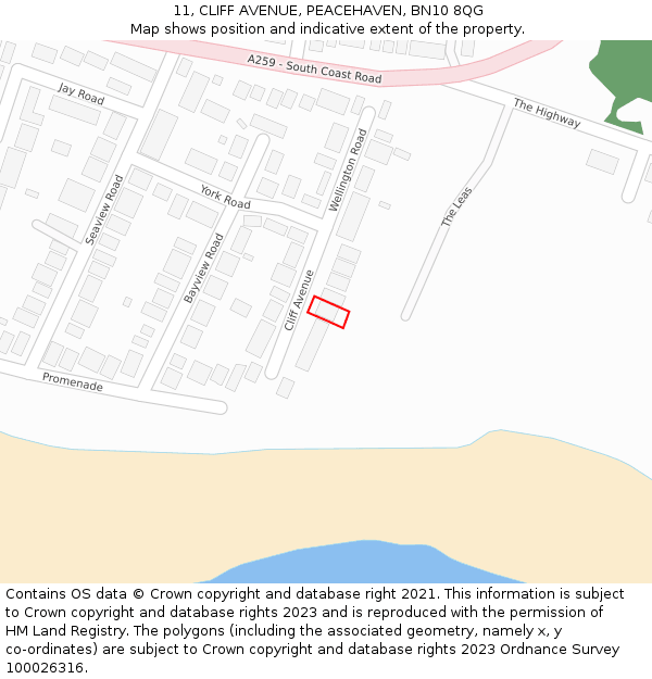 11, CLIFF AVENUE, PEACEHAVEN, BN10 8QG: Location map and indicative extent of plot